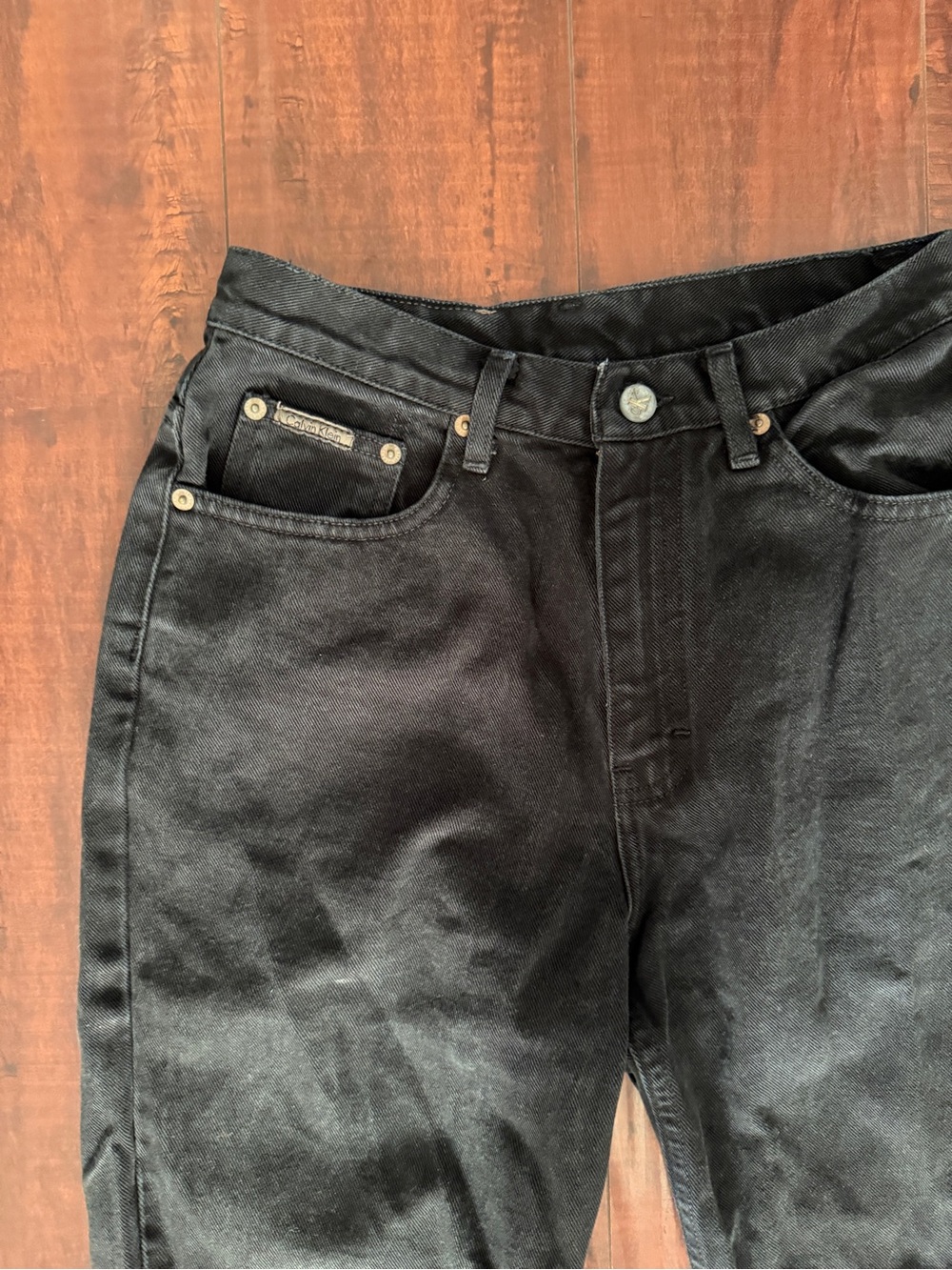 Vintage Calvin Klein Raw Hem Black High-Waist Straight Jeans - Picture 2 of 10
